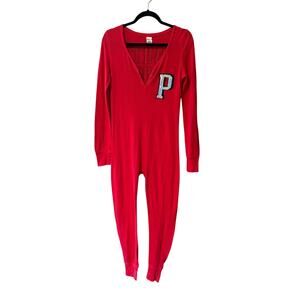 Victoria's Secret PINK Size S Bling Thermal Long Jane One Piece Onesie Pajama